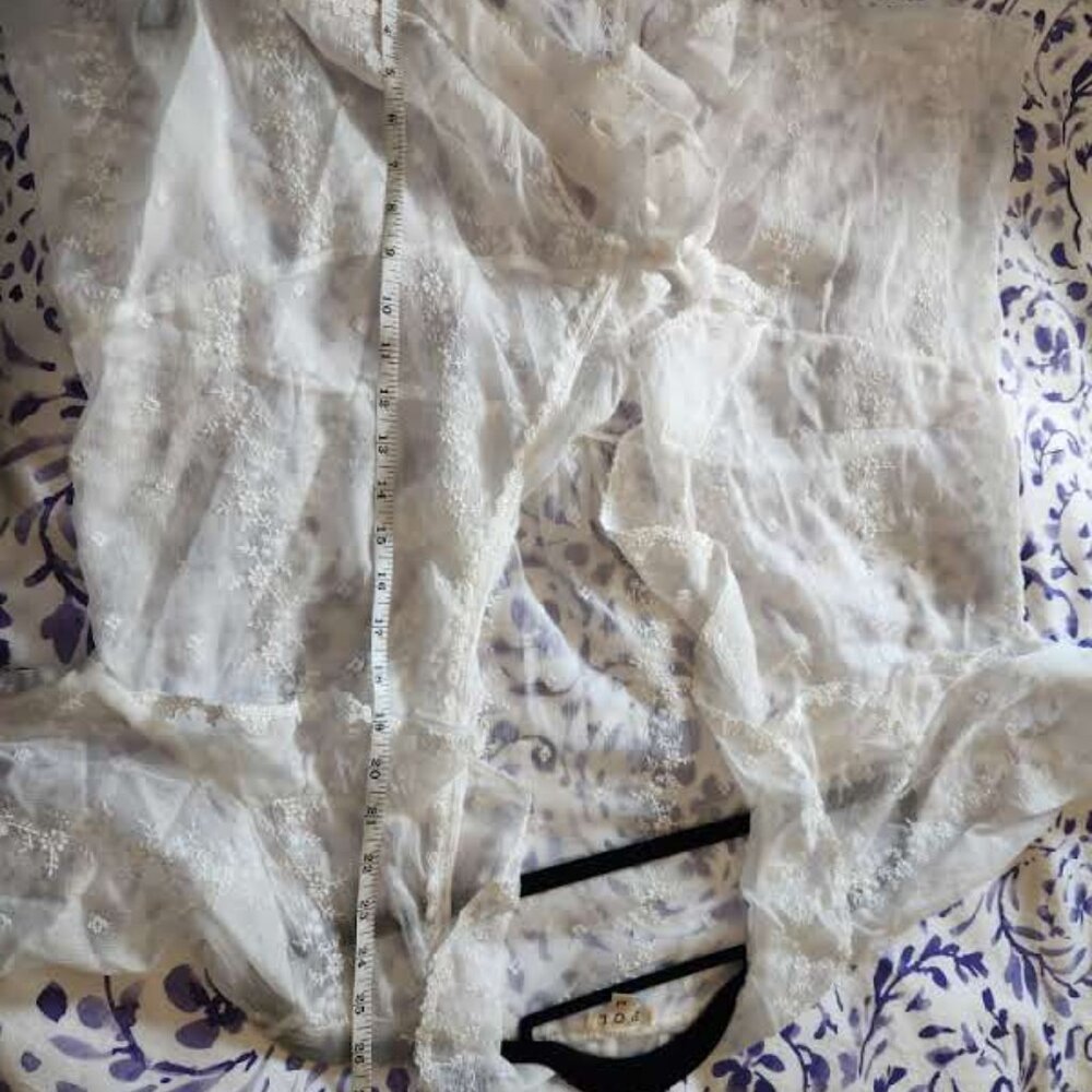 POL Sheer Tie-Front Blouse with Floral Embroidery – Size Medium - Picture 11 of 13